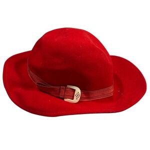 Vintage Lancaster 100% Wool Red Fedora Hat Women's Buckle Accent Made in USA‎